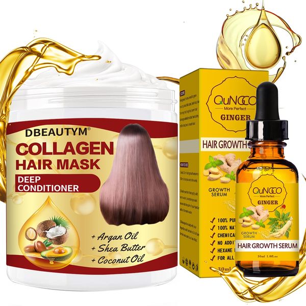 2 Pack Collagen Hair Treatment Hair Mask Hair Growth Serum,Deep Conditioner Hydrating Hair Mask for Dry Damaged Hair,Hair Growth Oil for Hair Loss,Natural Hair Regrowth Treatment for Men and Women