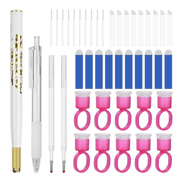 ATOMUS Microblading Pen Kit Tattoo Eyebrow Manual Pen Set Mark Pen 10pcs 18U/9PIN/3RL Eyebrow Micro Blades 10pcs Pigment Holder with Sponge (White)