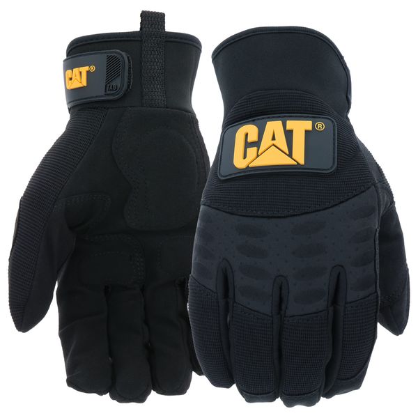 Cat® CAT012211L Padded Palm Utility Gloves – Black, Large, Water-Resistant Synthetic Leather Mechanic Gloves with Adjustable Wrists