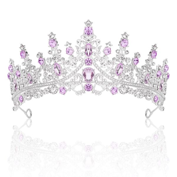 CURASA Silver Crown Purple Tiaras for Women Birthday Crowns for Women Princess Crowns for Little Girls Quinceanera Queen Crown Bridal Headpiece Rapunzel Tiara Wedding Crown for Party Prom Pageant