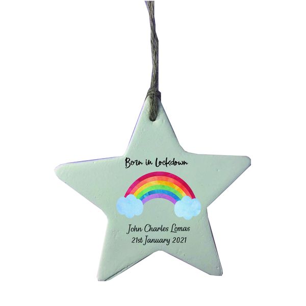 Personalised Ceramic Star Decoration - Born in Lockdown 2020 2021 Rainbow DD2307