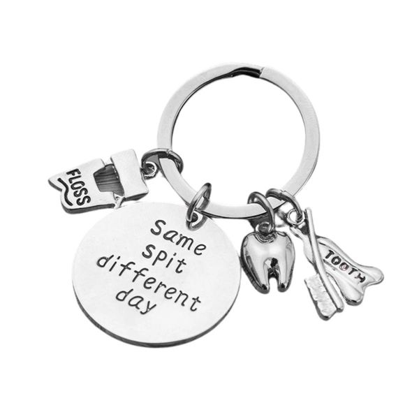Infinity Collection Dental Keychain, Same Spit Different Day Dental Hygienist Jewelry Gift for Men & Women, Dentists Floss and Tooth Charm Keychain