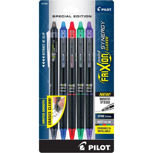 Pilot FriXion Point Erasable Gel Ink Pens Assorted Colors 5 Pack Extra Fine