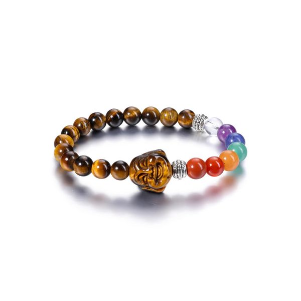 Jovivi Women Crystal Bead Lucky Amulet Buddha Charms Bracelet 7 Chakra Tiger Eye Stone Anxiety Protection Healing Bracelets Spiritual Gifts for Men