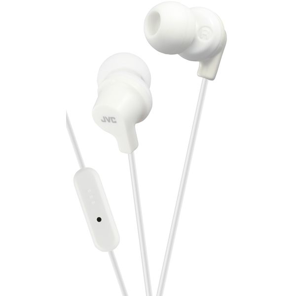 JVC In Ear Headphones Sweat Proof Earphones with Built-In Remote and Mic for Call Handling, White