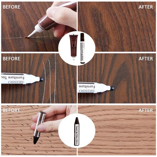 DEWEL Wood Furniture Repair Kit, Upgrade Wood Filler, Furniture Touch Up Markers with Wax Sticks, 42 Pcs Floor Touch Up kit for Scratches, Cracks, Hole, Laminate, Table, Bedposts