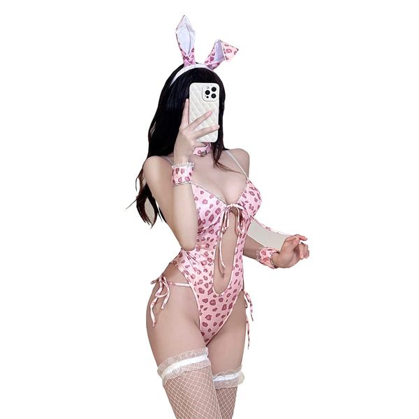 SNOMYRS Sexy Cosplay Bunny Costume Anime Pink Rabbit Role Playing Lingerie For Women Bodysuit Bunny Suit With Rabbit Ears