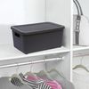 M1SS Rustic Rectangular Ribbed Plastic Box (Pack of 2) - 7 Litre Storage Box with Lid, Handles, Stackable - Beige, Bottle Grey