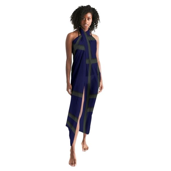 Sheer Sarong Swimsuit Cover Up Wrap / Geometric Dark Blue and Green - Universal