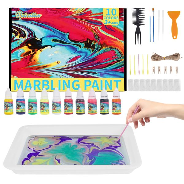 Ruication Water Marbling Paint Kit for Kids 10 Colours Water Marbling Paint Art Set for Girls Boys Craft Kits & Supplies Ideal Gifts for Kids Age 3-12