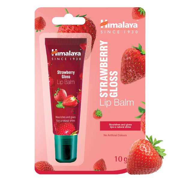 Himalaya Lip Balm Strawberry Gloss Tube Glossy Shine for Delicate Tint 10g, red