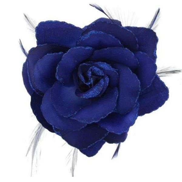 Topkids Accessories Rose Flower Hair Clip Hairband Floral Corsage Fascinator Hair Band Aligator Beak Grip for Women & Girls Wedding Prom Party Special Occasion (Royal Blue)