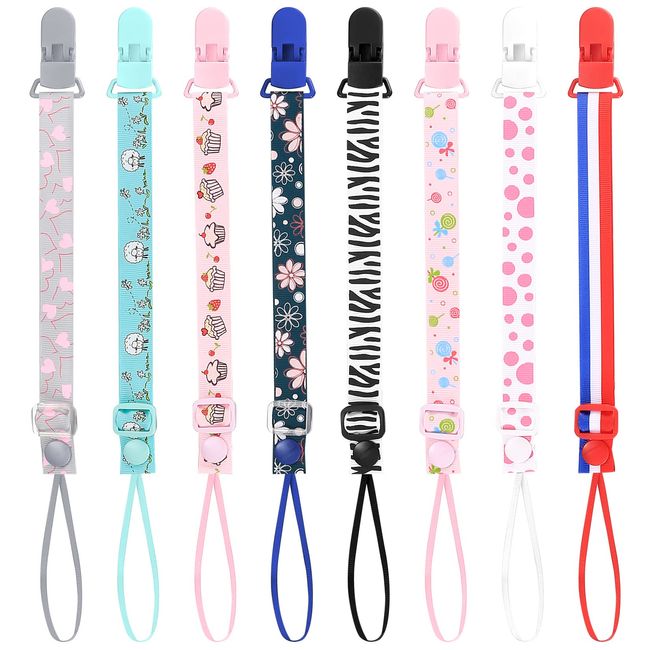 8 Stück Baby Schnullerketten, Schnullerband Clips Baby, Nuckelkette Stoff, Schnuller Halter Leinen Set für Schnuller Baby Jungen Mädchen Zahnen Spielzeug