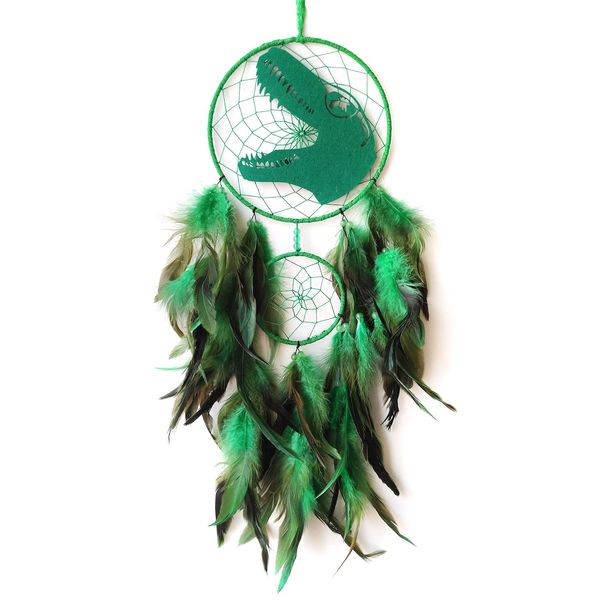 Donko Dinosaur Dream Catchers, Dream Catcher for Boys, Handmade Green Feather Dream Catcher for Kids Gift Nursery Bedroom Wall Hanging Decor Ornament