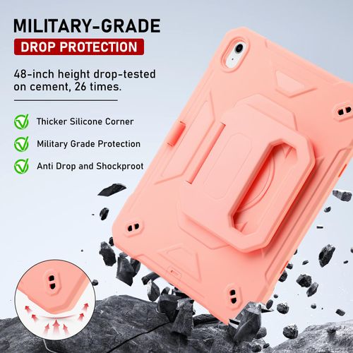 for iPad (A16) 11th Generation 11 Inch 2025/iPad 10th Generation Case 10.9 Inch 2022 with 360 Rotating Grip Magic Stand,Pen Slot/Key Chain/Shoulder Strap,Case for iPad 10th Gen (Pink)