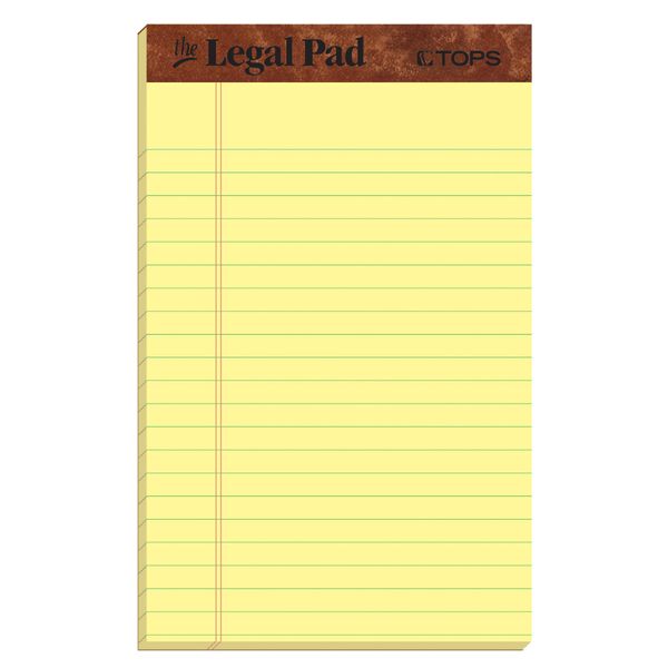 TOPS The Legal Pad Writing Pads, 5" x 8", Jr. Legal Rule, Canary Paper, 50 Sheets, 3 Pack (75013)