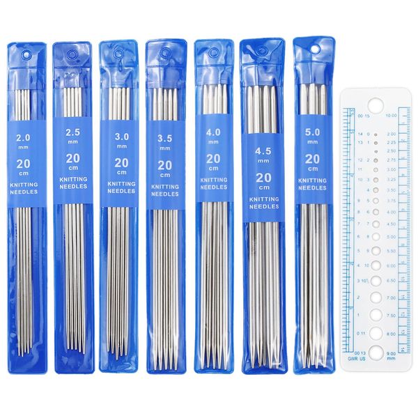 36 Pcs Double Pointed Knit Needle Set 20cm, Beginner Short Double Head Knit Needle, 35 PCS 2.0-5.0mm Knitted Needle Sleeve and 1 Ruler, Metal Knit pin for Knitting Small Item Socks