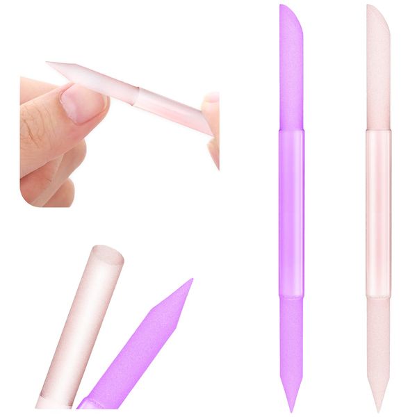 Sibba Glass Cuticle Pusher Cuticle Remover Tool Double Sided Cuticle Trimmer Manicure Stick Professional Precision Filing Abrasive Surface Nail Salons Set for Women Girls Homes (2pcs Pink,Purple)