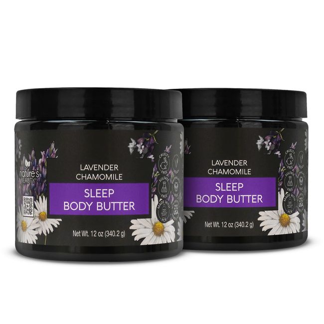 Nature's Beauty Lavender Chamomile Sleep Body Butter Multi-Pack - Sleep Well Luxury Rich Moisturizer, Relax + Calm Your Skin, Made w/Shea Butter, Jojoba + Moringa Seed Oils, 12 oz (2 Pack)