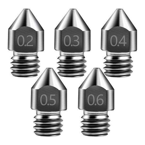 Creality 3D Printer Nozzle, Tungsten Steel, 0.001 inch (0.2 mm), 0.01 inch (0.3 mm), 0.02 inch (0.4 mm), 0.02 inch (0.5 mm), 0.02 inch (0.6 mm), Ender 3 V2 NEO/Ender-3 S1 PLUS, etc. FDM 3D Printer