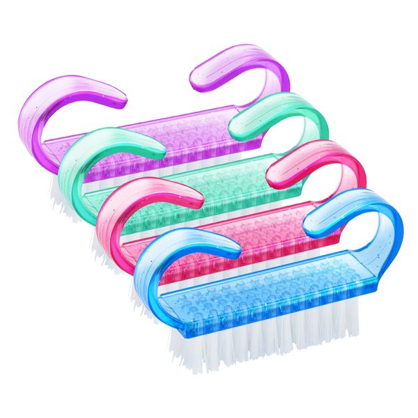 G2PLUS Handle Nail Brushes Small - 4 PCS Plastic Fingernail Cleaning Brushes - Kids Nail Scrubbing Brushes for Cleaning Nails