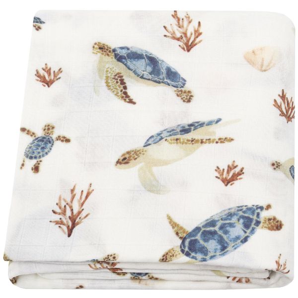 LifeTree Baby Swaddle Blanket, Viscose from Bamboo Cotton Muslin Swaddles Blankets Boys Girls, Sea Turtle Swaddling Wrap Receiving Blanket Neutral for Newborn, Super Soft Large 47" x 47"