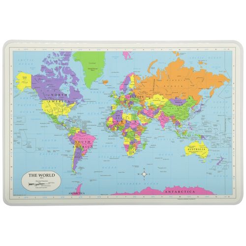 Painless Learning Educational Placemats Sets USA Map and World Map Non Slip Washable, Large