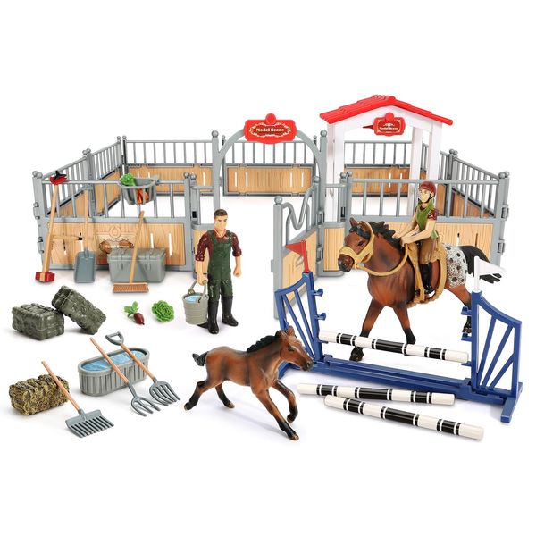 KIDBEST Horse Stable Playset, Horse Toys Set for Girls and Boys with Rider, Farm Animal Figurines Barn Toys, Pretend Play Toys for Kids 3-5 6 7 8-10 Birthday Gifts