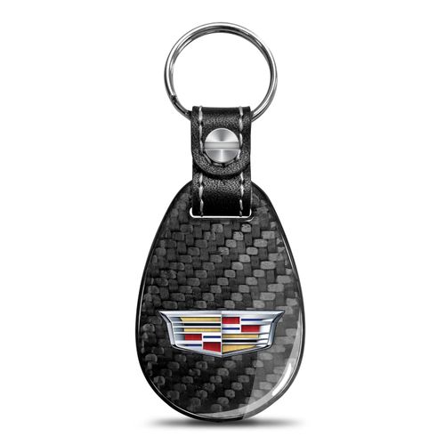 iPick Image for Cadillac Crest Logo Black Real Carbon Fiber Large Tear-Drop Key Chain Keychain, Official Licensed