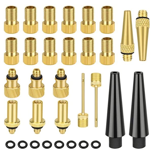 MoonSing Bicycle Valve Adapter Set, 32 Pieces Bicycle Valve Adapter Compressor with Sealing Ring, No Air Leakage Made of Pure Copper DV AV SV Valve Adapter for Compressor Bicycle Pump