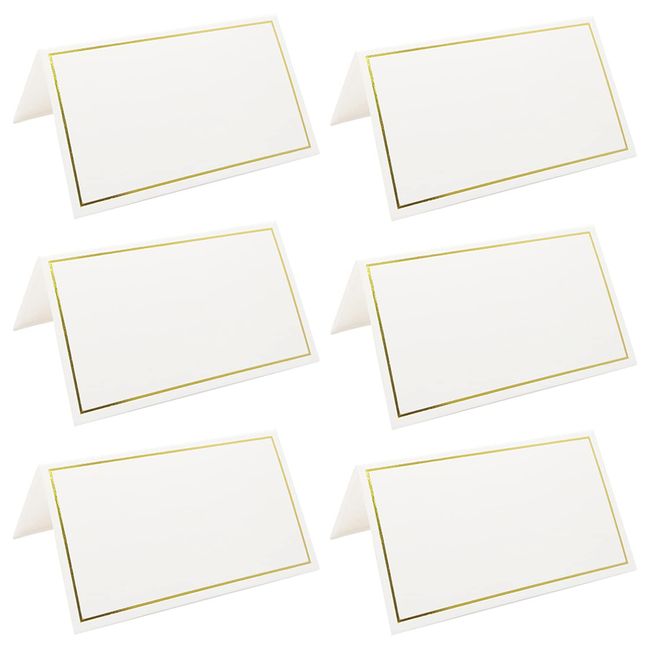 50 Pack Tent Cards with Gold Foil Border for Weddings, Banquets, Events, 2 x 3.5 Inches