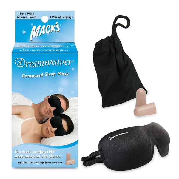 Mack's Dreamweaver Contoured Sleep Mask - Comfortable, Adjustable, Dual Strap Eye Mask Ultra Soft Foam Earplugs