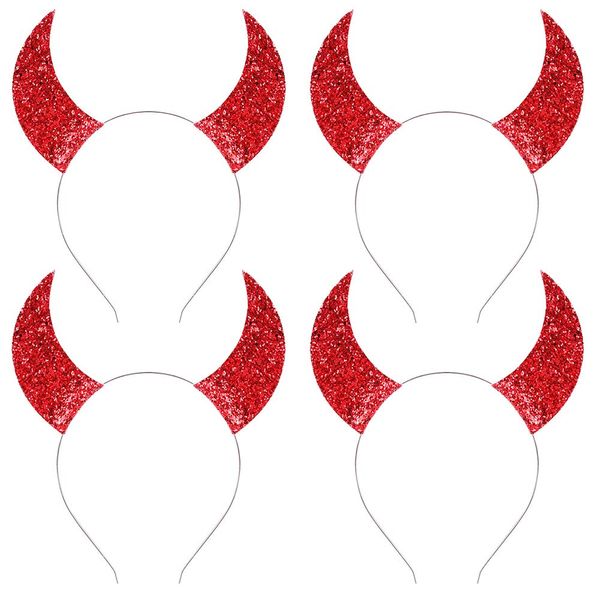 DALJIAFA Halloween Devil Headband Devil Horns Headbands Hair Bands Devils Ears Headpiece Women Devil Hairband Hair Hoops Party Decoration Cosplay Costume Handmade Festival Hair Accessories 4 Pack Red