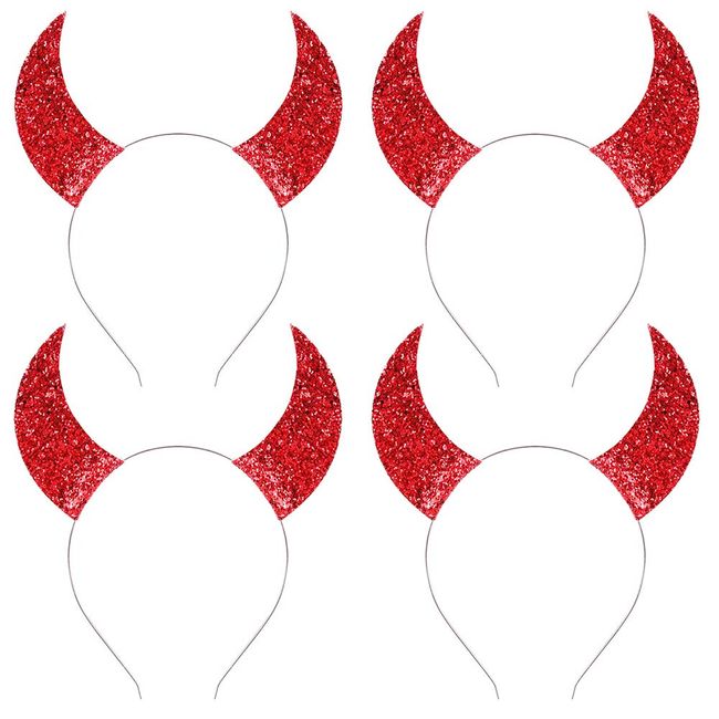 DALJIAFA Halloween Devil Headband Devil Horns Headbands Hair Bands Devils Ears Headpiece Women Devil Hairband Hair Hoops Party Decoration Cosplay Costume Handmade Festival Hair Accessories 4 Pack Red