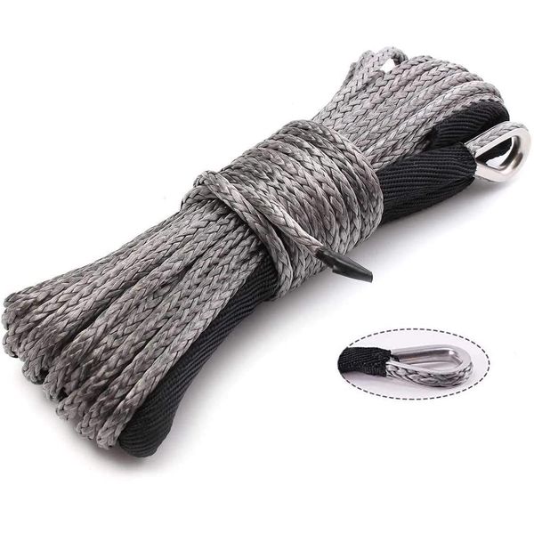 Synthetic Winch Rope 1/4" x 50' 7800 LBs 6 MM x 15 M with Sheath for atvs Winches ATV UTV SUV Truck Boat(Gray)