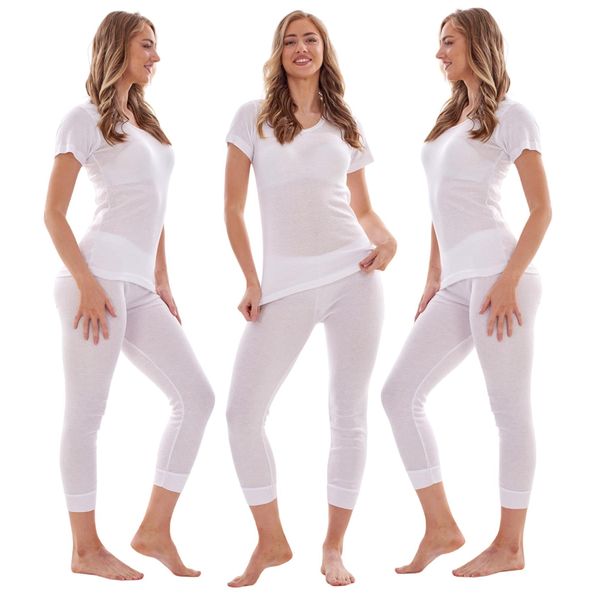 Keanu Heatforce Ladies Thermal T Shirt Tops - Pack of 3 - Winter Warm 0.45 TOG Brushed Underwear Short Sleeve Top Baselayer (White, Small)