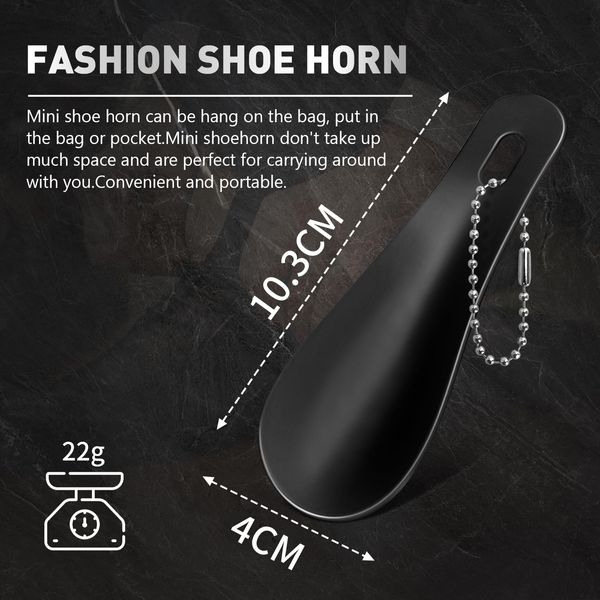 ZOMAKE Mini Metal Shoe Horn - 10.3cm Metal Shoe Horn Small Short,Travel Shoehorn Easy to Carry with Chain for Men Women the Elderly Kids(Black)