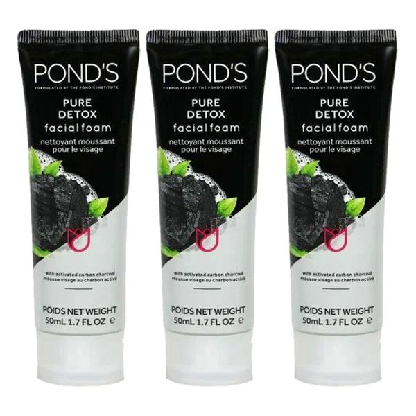 Ponds Pure Detox Facial Foam. Skin Exfoliator and Scrub. 1.7 fl.oz. Pack of 3