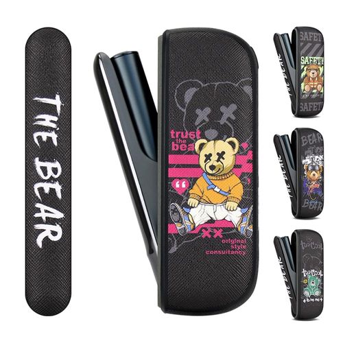 BOFFLYII Case, ILUMA Compatible Case, PU Leather, 360° Full Protection, Cover, Shockproof, Heated Tobacco Accessories, Anti-Fingerprint, Heated Tobacco Case, Easy to Carry, Cute Bear Pattern, yellow