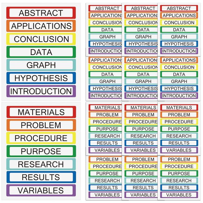 Kosiz 6 Sets Self Adhesive Presentation Science Subtitles Science Fair Display Boards Labels Science Fair Board Supplies Science Fair Titles for Classroom, 14 Titles, 1.4 x 8.7 in (Bright Colors)