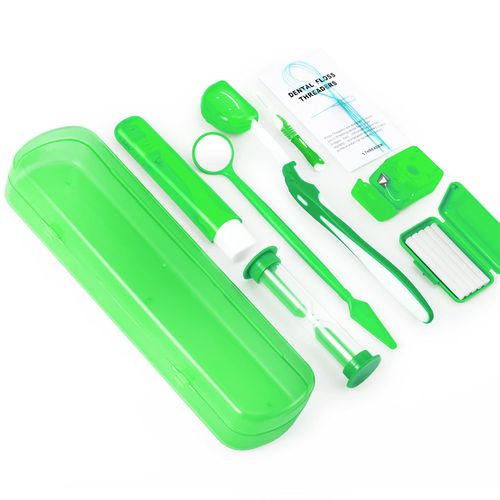 Annhua 8 Pack Braces Cleaning Kit, Orthodontic Care Kit, Orthodontic Toothbrush,Travel Toothbrush，Brush, Ortho Wax, Floss,Oral Mirror,Dental Floss Threaders, Hourglass Timer Included(Green)