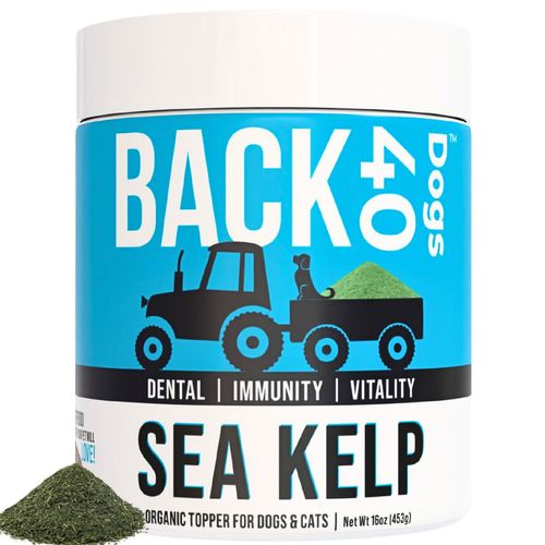 BACK 40 Dogs Kelp Powder, Dried Sea Kelp Supplement for Optimal Pet Health, Multifunctional Dog Vitamins Rich with Iodine & Omegas for Thyroid Health, Dental, Immune, Digestive, & Heart Health, 453g