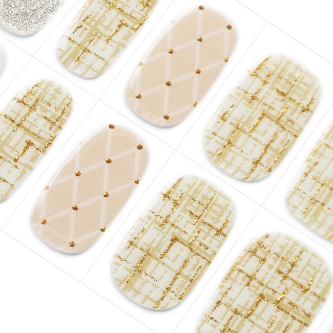 Danni & TONI Ref.3481 Victorian Elegance Gel Nail Stickers, Curing Type, Semi-Cured, Nail Stickers, Tweed Nails, Home Nails, Beginners, 2 Weeks, Durable, Safe, Odorless, Waterproof, 28 Pieces, Tool Included, Beige