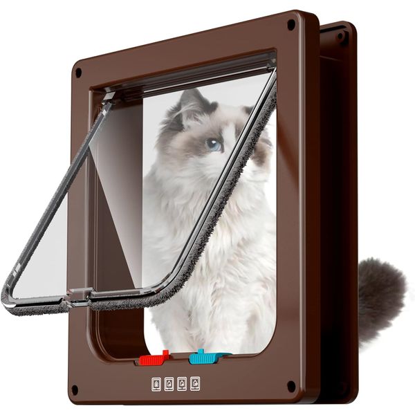 FAREVER Large Cat Door Interior Door Pet Door for Cat Exterior Door 4 Modes for