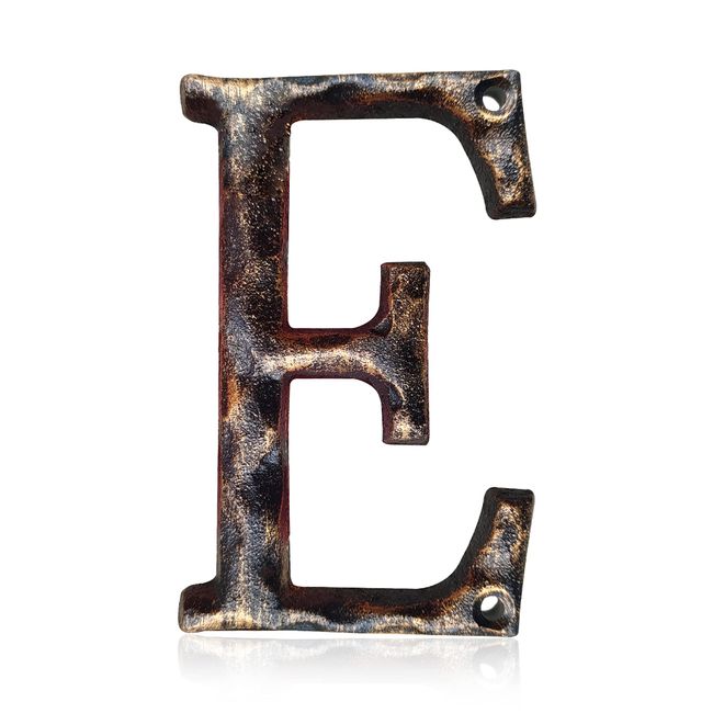 5.5 Inch House Numbers & Letters, Highly Visible Cast Iron Metal Home Address Number for Street Office Mailbox, Antique Brass (Letter E)