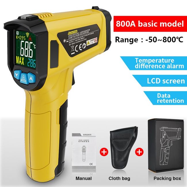 Infrared Thermometer 800 degree /1112 Fahrenheit High Temperature Meter  Digital Thermometer Gun Handheld Non-contact Termometro