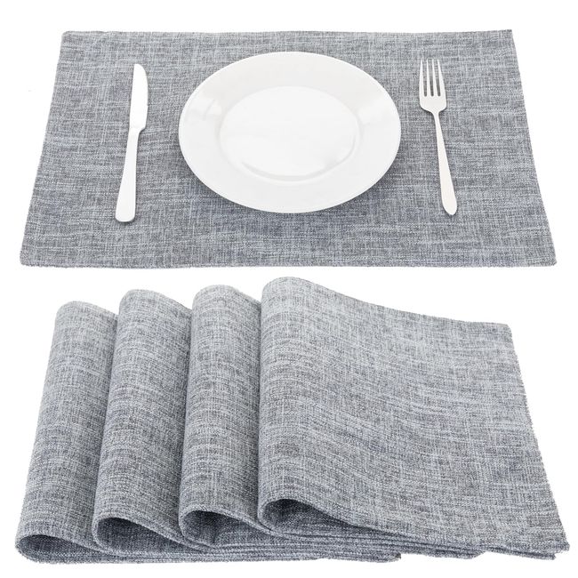 Senteria Placemats Cloth Cotton Linen Mat Double Layer Fabric Sewn Solid Color Japanese Style Flexible Insulation Anti-Slip Easy Care Machine Washable Kitchen Home Restaurant Set of 4 (Dark Gray)