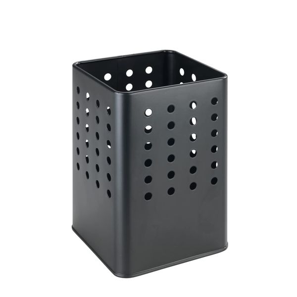 WENKO Silio utensil holder, practical kitchen utensil holder made of powder-coated metal in modern, angular shape with hole pattern, (W x H x D): 11.5 x 16.5 x 11.5 cm, matt black