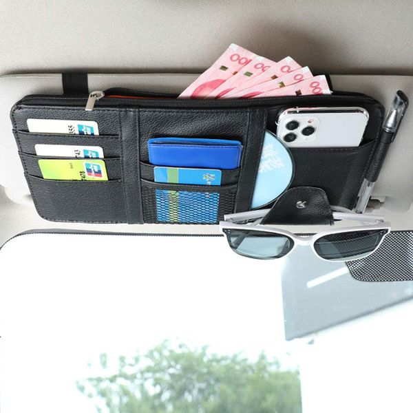 Lovesole Sun Visor Pocket, Car, PU Leather, Car Storage Bag, Multi-functional Pocket, Storage Holder, Easy Installation, Smartphone, Sunglasses, Cards, Cables, Earphones, Pens, Glasses, Receipts,