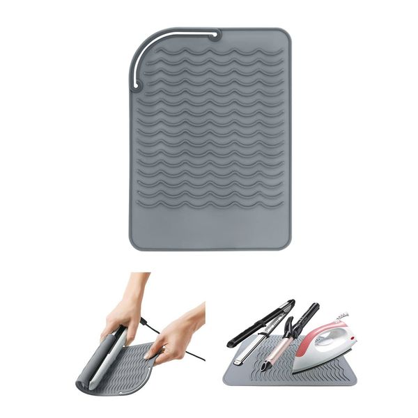 Heat Resistant Mat for Curling Iron, Flat Irons and Hair Straightener Hair Styling Tools 9" x 6.5", Food Grade Silicone, Grey